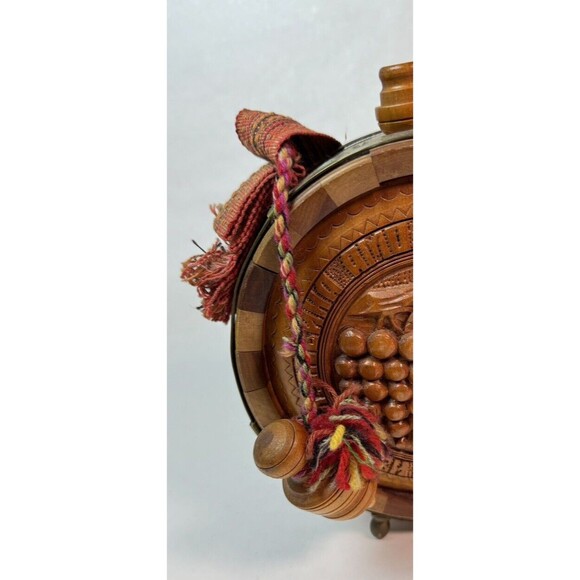Vintage Wooden Flask Drinking Vessel Antique Hand Carved Wooden Flask  w/Strap - Picture 7 of 10